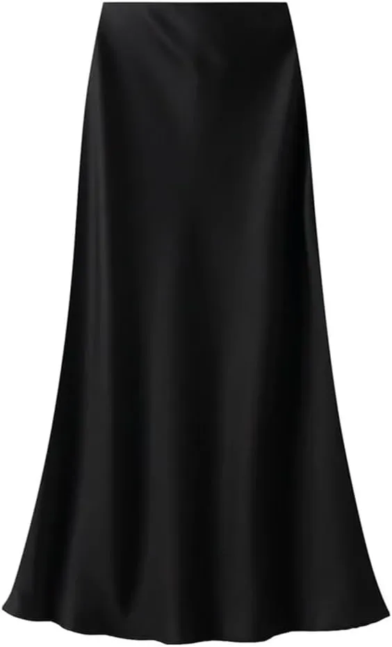 Women Elegant Satin Fishtail Skirt Summer Vintage Solid Ankle-Length Maxi Skirts
