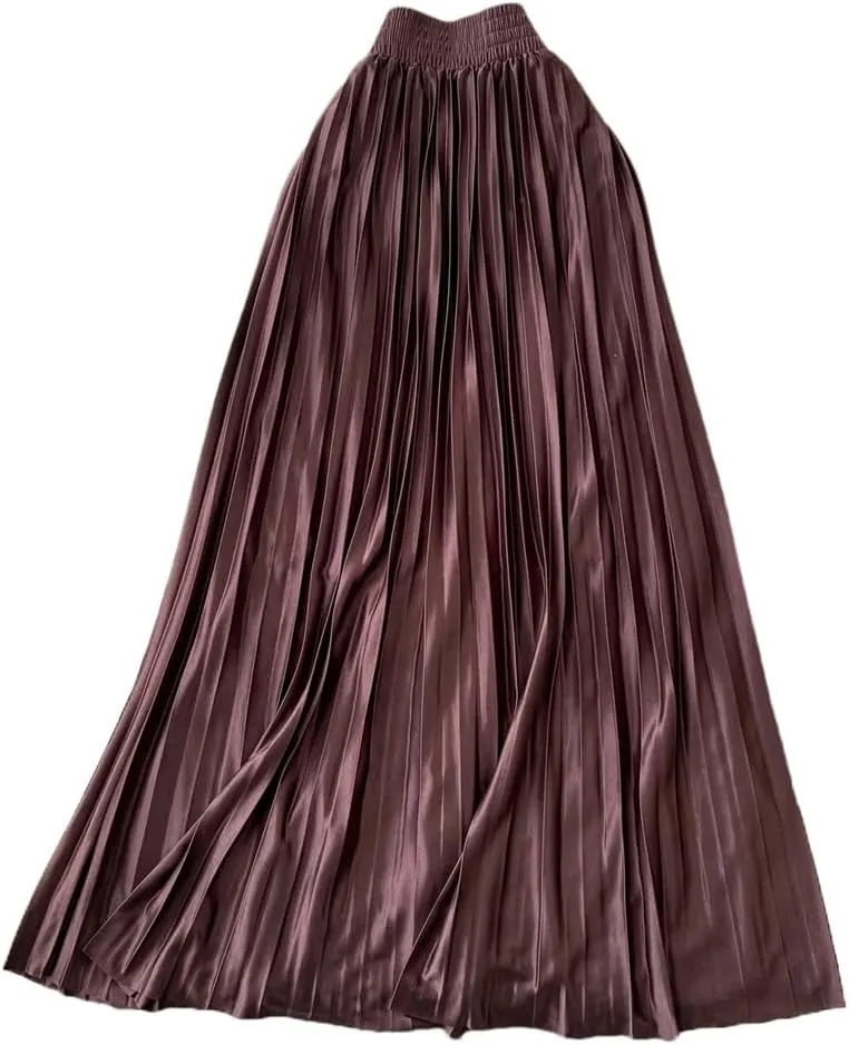 Women Elegant Satin Pleated Sexy Skirt Elastic High Waist Vintage Slim Casual Skirt