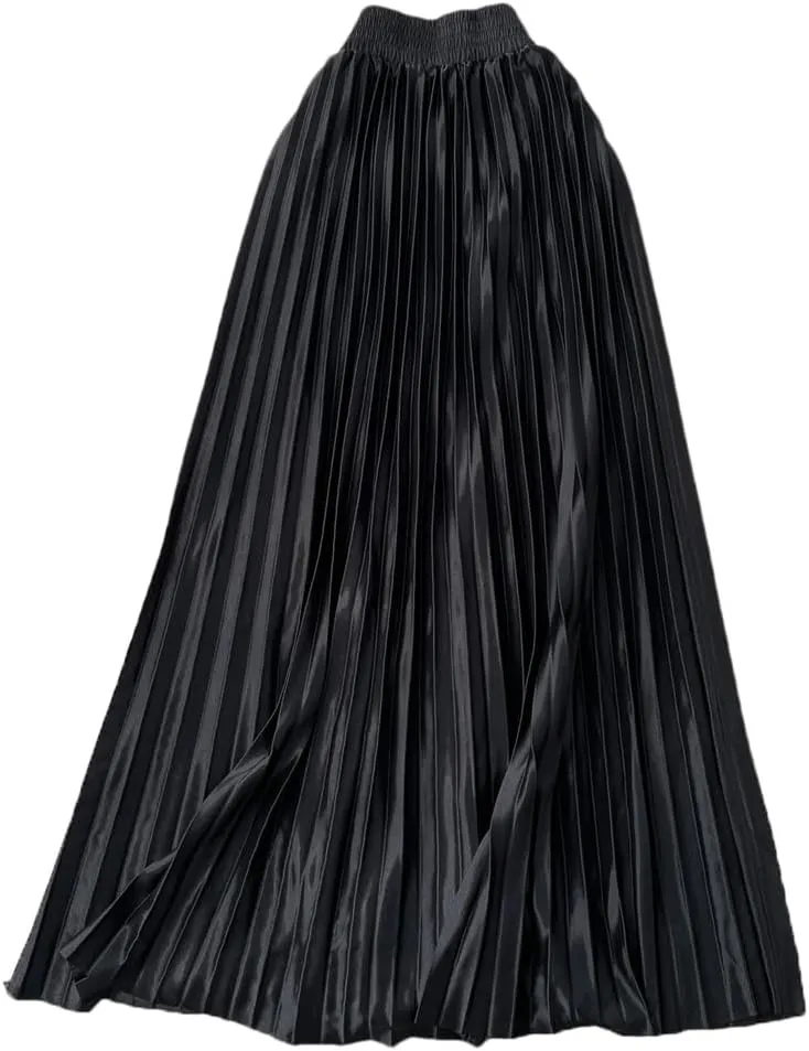 Women Elegant Satin Pleated Sexy Skirt Elastic High Waist Vintage Slim Casual Skirt
