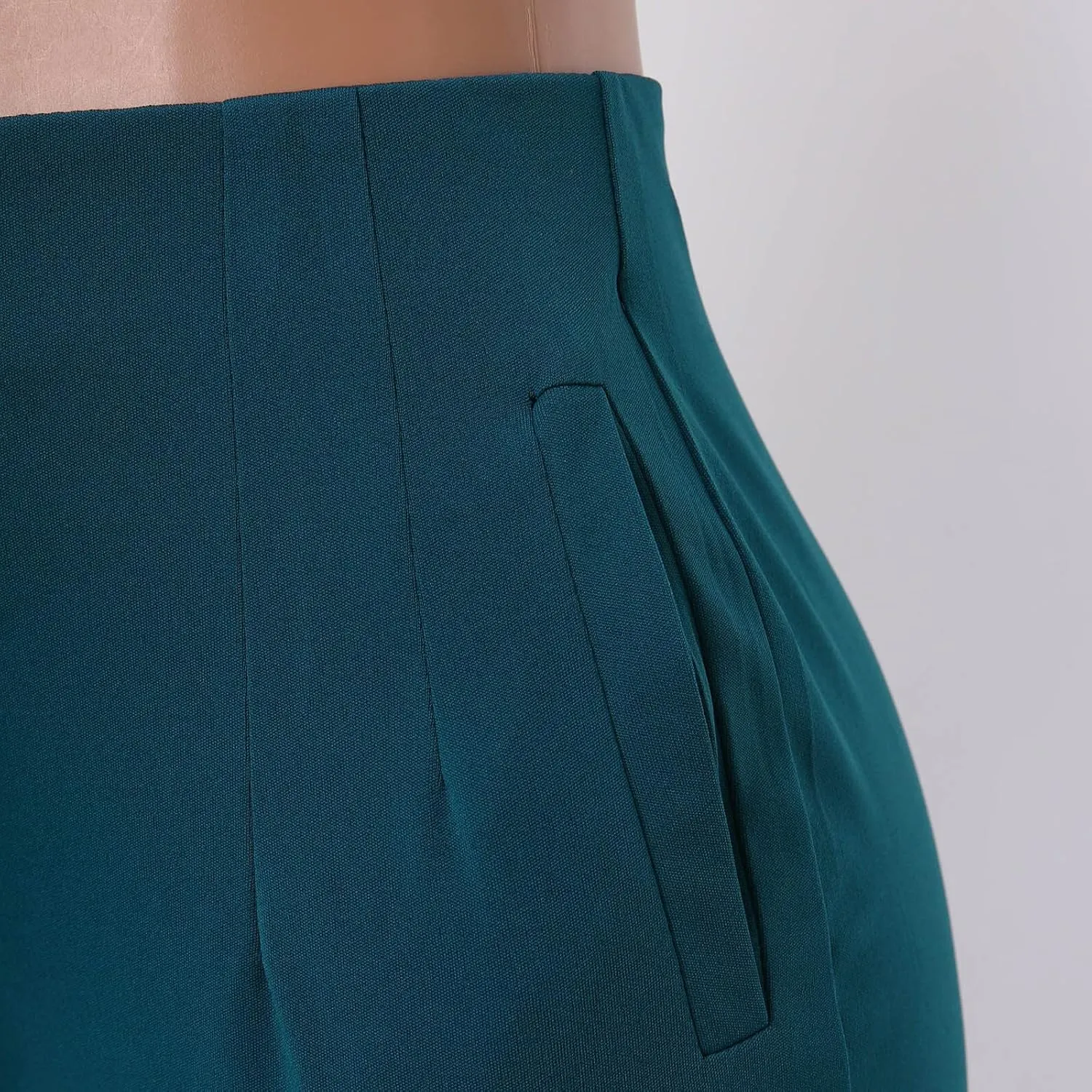 Womens Casual Stretchy High Waisted Dress Pants Solid Trendy Pleated Straight Leg Pull-On Business Work Trousers with Pockets