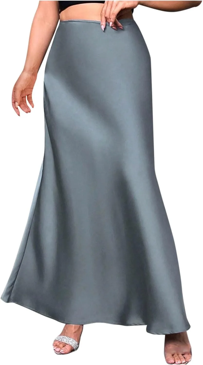 Womens Satin High Waist Elastic Maxi Skirt Silk Elegant Dressy Bodycon A-Line Long Skirts Cocktail Party Outfits