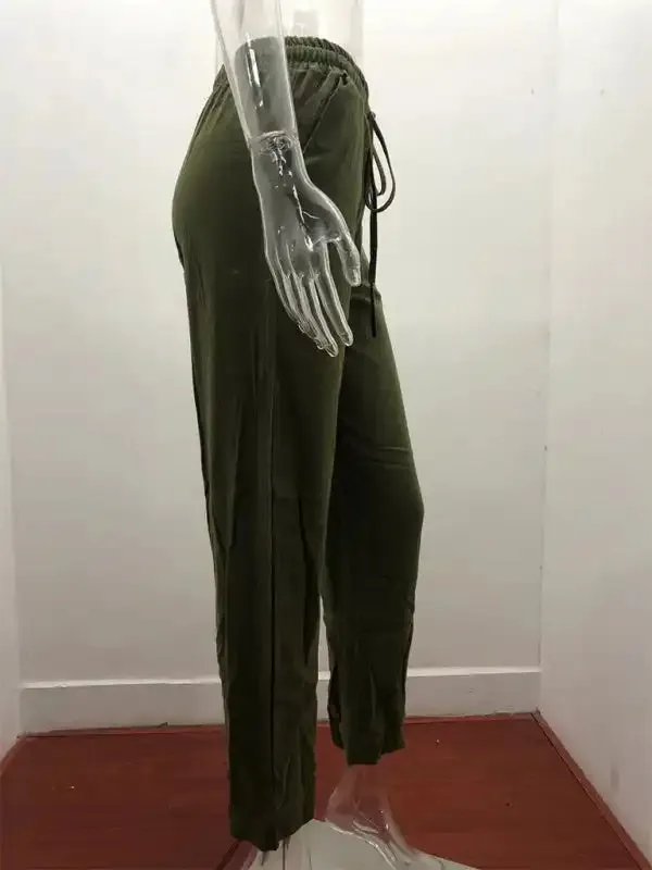 Women’s Solid Color Cotton Linen Drawstring Loose Casual Wide Leg Trousers