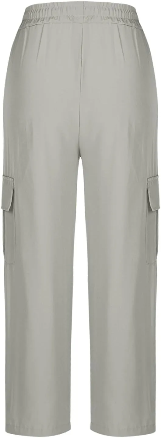 Women's Straight Wide Leg Pants Elastic High Waisted Quick Dry Trouser Ice Silk Casual Sweatpant Baggy Workout Jogger